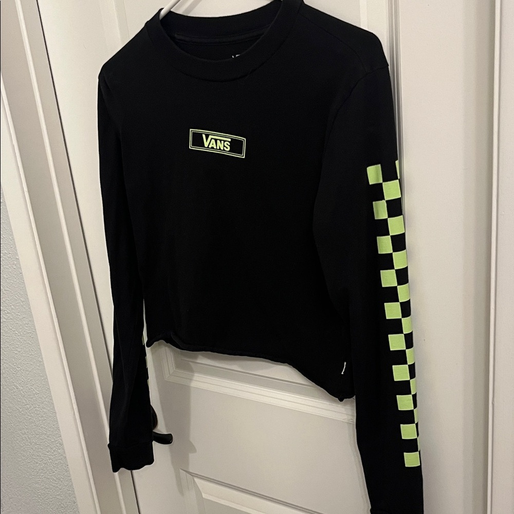 Vans Black Crop Sweatshirt with Lime Checker Sleeve